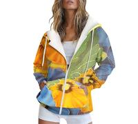 Hoodie Women Fashion Autumn and Winter Warm Colorful Retro Flower Print Casual Pocket Long Sleeve Drawstring Hooded Jacket Zipper Ladies Hooded Sweatshirt Summer Hoodies Women Sales