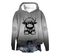 Hoodie Women Gradient Pullover Casual Womens Jumper Highland Cow Heart Print Women's Sweatshirts Long Sleeve Ladies Tops and Blouses Basic Blouses for Women Hooded Womens Tunic Tops UK