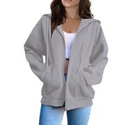Hoodie Women, Women's Long Sleeve Sweatshirts Soft Comfortable Casual Hooded Jackets with Pockets Oversized Zip Up Hoodies 30th Birthday Gifts for Women,Light Gray,XXL,U51K