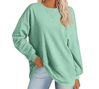 Hoodie Women Women's Sweatshirts Solid Color Pullover Round Neck Casual Loose Jumpers Streetwear Sportswear Sweaters Autumn Winter Basic Tops Trendy Blouses Y2k Preppy Clothes Mint Green