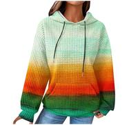 Hoodie Women's Hooded Sweatshirt Colourful Colour Gradient Hoodie Long Sleeve Loose Pullover Waffle Tops Warm Long Sleeve Winter Hoodie with Pocket Large Sizes Winter Jumper Streetwear, #02 Green, 5XL