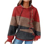 Hoodie Women's Hooded Sweatshirt Colourful Colour Gradient Hoodie Long Sleeve Loose Pullover Waffle Tops Warm Long Sleeve Winter Hoodie with Pocket Large Sizes Winter Jumper Streetwear, #02 Red, M
