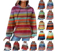 Hoodie Women's Hooded Sweatshirt Colourful Colour Gradient Hoodie Long Sleeve Loose Pullover Waffle Tops Warm Long Sleeve Winter Hoodie with Pocket Large Sizes Winter Jumper Streetwear, #01 Purple, L