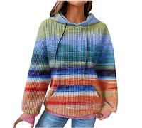 Hoodie Women's Hooded Sweatshirt Colourful Colour Gradient Hoodie Long Sleeve Loose Pullover Waffle Tops Warm Long Sleeve Winter Hoodie with Pocket Large Sizes Winter Jumper Streetwear, #01 Blue, S