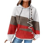 Hoodie Women's Hooded Sweatshirt Colourful Colour Gradient Hoodie Long Sleeve Loose Pullover Waffle Tops Warm Long Sleeve Winter Hoodie with Pocket Large Sizes Winter Jumper Streetwear, #02 White, L