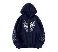 Hoodie Women's Men's Gothic Spider Web Heart-Shaped Print Hooded Jacket Oversized Stretch Hoodie with Zip Unisex Model Steampunk Y2K Hip Hop Streetwear, navy, XXL