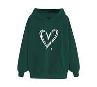 Hoodie Women's Oversize Love Motif Hoodie: Sweatshirt Women's Hooded Long Large Sizes Hoodie Loose Top Streetwear Long Sleeve Shirt Outdoor Shirt with Kangaroo Pocket Long Jumper, Green, XXL