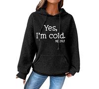 Hoodie Womens Oversized Hoodie Jumpers Leaving Gifts for Colleagues Women Essentials Hoodie Women's Yes I'm Cold Letter Printed Hooded Drawstring Plaid Fabric Pocket Sweater Sale Clearance Items