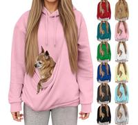 Hoodie Women's Soft Fleece Hoodies Sweatshirts with Pocket Warm Winter Loungewear Featuring Hidden Pet Pouch for Cats Cute Animal for Cat Lovers Ideal for Home Relaxation Daily Comfort (M) Pink