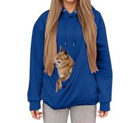 Hoodie Women's Soft Fleece Hoodies Sweatshirts with Pocket Warm Winter Loungewear Featuring Hidden Pet Pouch for Cats Cute Animal for Cat Lovers Ideal for Home Relaxation Daily Comfort (Blue, S)