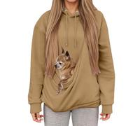 Hoodie Women's Soft Fleece Hoodies Sweatshirts with Pocket Warm Winter Loungewear Featuring Hidden Pet Pouch for Cats Cute Animal for Cat Lovers Ideal for Home Relaxation Daily Comfort (Gold, S)