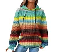Hoodie Women's Waffle Hoodie Vintage Colourful Pullover Winter Warm Long Sleeve Tops Sweatshirt with Hood Jumper Blouse Tops Hoodie Pockets Winter Jumper Streetwear Outwear 5XL, Green, M