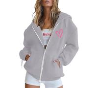 Hoodie Women's Zip Aesthetic Y2K Hip Hop Hoodie Casual Teenager Girls Sweatshirt Sweat Jacket Hooded Jacket Women Long Sleeve Jumper Pullover for Sports Fitness Outdoor Transition Jacket, lightgrey