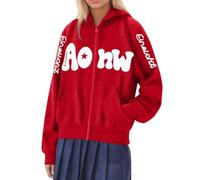 Hoodie Women's Zip Aesthetic Y2K Hip Hop Hoodie Leisure Teenager Girls Sweatshirt Plain Hooded Jacket Long Sleeve Pullover Transition Jacket Streetwear, Red 1, 3XL