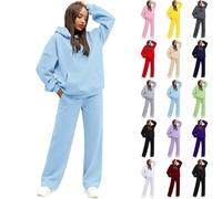 Hoodies and Joggers Set for Women UK Womens Tracksuit Set 2 Piece Outfit | Hoodie And Sweatpants Plain Hooded Tops With Drawstring Bottoms 2025 Lounge Wear Sets Y2K Gym Activewear Fleece Co Ord Sets