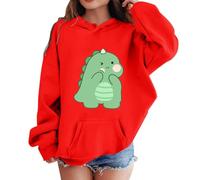 Hoodies for Girls Age 3-12 Years Cute Dinosaur Graphic Print Oversized Pullover Sweatshirt Fall Clothes Fashion Long Sleeve Hooded Sports Casual Loose Pullover Tops Sportwear (Z4 Red, 11-12 Years)
