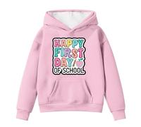 Hoodies for Girls Long Sleeve Sweatshirt Hooded Happy First Day of School Letter Pullover Printed Top with Front Pocket Soft Comfortable Tops Warm Oversized Breathable Stylish Hoodie 10-11 Years Pink
