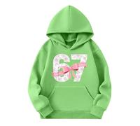 Hoodies for Girls Playful 67 Printed Design Valentine's Day Cute Casual Long Sleeve Hooded Pullover Sweatshirt with Front Pocket Soft Comfort Fit for School Activities Youth (d-Green, 7-8 Years)