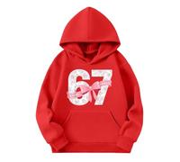 Hoodies for Girls Playful 67 Printed Design Valentine's Day Cute Casual Long Sleeve Hooded Pullover Sweatshirt with Front Pocket Soft Comfort Fit for School Activities Youth (d-Red, 9-10 Years)