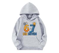 Hoodies for Girls Playful 67 Printed Design Valentine's Day Cute Casual Long Sleeve Hooded Pullover Sweatshirt with Front Pocket Soft Comfort Fit for School Activities Youth (b-Grey, 9-10 Years)