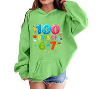 Hoodies for Girls Playful 67 Printed Design Valentine's Day Cute Casual Long Sleeve Hooded Pullover Sweatshirt with Front Pocket Soft Comfort Fit for School Activities Youth (a-Green, 4-5 Years)