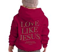 Hoodies for Girls UK Oversized Love Like Jesus Letter Graphic Fall Clothes Fashion Long Sleeve Pullover Sweatshirt Casual Loose Pullover Tops Sportwear for 2-13 Years Red