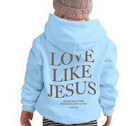 Hoodies for Girls UK Oversized Love Like Jesus Letter Graphic Fall Clothes Fashion Long Sleeve Pullover Sweatshirt Casual Loose Pullover Tops Sportwear for 2-13 Years Blue