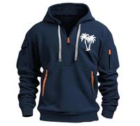 Hoodies for Men 1/4 Zip Fleece Hooded Jumpers Long Sleeve Designer Sweatshirts with Multiple Pockets Solid Colour Drawstring Work Pullover Classic Fit Thermal Hoodie with Hood