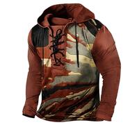 Hoodies for Men Camouflage Lace Up Hooded Vintage Long Sleeve Sweatshirt 2025 Fashion Winter Fall Casual Pullover Top suéter para Frio Hombre(Orange, M)