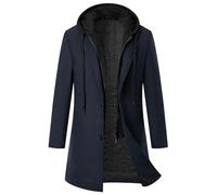 Hoodies for Men Hooded Jackets Long Trench Coat Full Zip Up Jacket Long Sleeve Drawstring Hoodie Sweatshirt Med-Length Woolen Overcoat Warm Winter Clothing