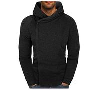 Hoodies for Men Oblique Zipper Hooded Solid Color Sweatshirt Asymmetric Hoodie Long Sleeve Pullover Tops Clothing suéter para Hombre para el Frio(Black, M)