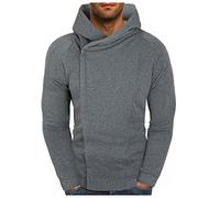Hoodies for Men Oblique Zipper Hooded Solid Color Sweatshirt Asymmetric Hoodie Long Sleeve Pullover Tops Clothing suéteres de Hombre(Grey, L)