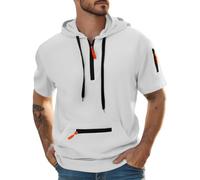 Hoodies For Men Uk 1/4 Zip Short Sleeve Mesh Pullover Tops Comfortable Drawstring Hooded Workout Gym Hooded Shirt Button Muscle Fit Summer Sweatshirt Lightweight Hiking Sport Hoodys Shirts