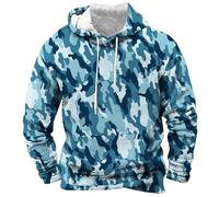 Hoodies for Men UK, Camo Army Digital Plus Size Camouflage Print with Pocket Drawstring Sweatshirt, Patchwork Long Sleeve Casual Military Tops Outdoor style (Sky Blue, XXXXL)