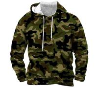 Hoodies for Men UK, Camo Army Digital Plus Size Camouflage Print with Pocket Drawstring Sweatshirt, Patchwork Long Sleeve Casual Military Tops Outdoor style (Camouflage, XXL)