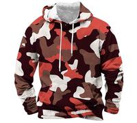 Hoodies for Men UK, Camo Army Digital Plus Size Camouflage Print with Pocket Drawstring Sweatshirt, Patchwork Long Sleeve Casual Military Tops Fishing Clothing (Red, M)