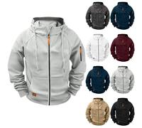 Hoodies For Men Uk Cargo Military Jacket Full Zip Sweatshirt Long Sleeve Casual Plain Hoody Multi Pockets Sport Hooded Sweatshirts Comfortable Holiday Clothing Jumper With Pockets