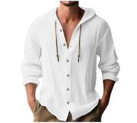 Hoodies for Men UK Clearance Cotton Linen Shirt with Hood Plain Hooded Pullover Casual Drawstring Hoody Top Solid Color Hooded Sweatshirts Comfy Long Sleeves Sweatshirt White
