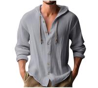 Hoodies for Men UK Clearance Cotton Linen Shirt with Hood Plain Hooded Pullover Casual Drawstring Hoody Top Solid Color Hooded Sweatshirts Comfy Long Sleeves Sweatshirt Gray