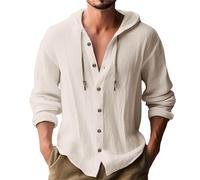 Hoodies for Men UK: Cotton Linen Shirt with Hood Plain Hooded Pullover Tops Casual Drawstring Solid Color Hoody T-Shirts Men Summer Long-Sleeve Button Up Sweatshirts Work Shirts with Hood Khaki