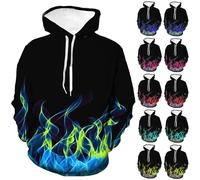 Hoodies for Men UK Drawstring Sweatshirts Flame Printed Jumper Long Sleeve Hooded Pullovers Casual Outwear Loose Fit Sweaters Gym Sport Hiking Sweatshirt with Pocket Lightweight Jumpers S-3XL