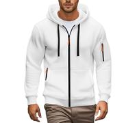 Hoodies For Men Uk Full Zip Hoodie With Contrast Zippers Multi Pocket Breathable Soft Durable Tactical Outdoor Workout Casual Slim Fit Jumper Jacket (White, M)