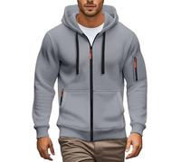 Hoodies For Men Uk Full Zip Hoodie With Contrast Zippers Multi Pocket Breathable Soft Durable Tactical Outdoor Workout Casual Slim Fit Jumper Jacket (Light Ashy, L)