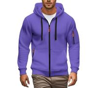 Hoodies For Men Uk Full Zip Hoodie With Contrast Zippers Multi Pocket Breathable Soft Durable Tactical Outdoor Workout Casual Slim Fit Jumper Jacket (Purple, XL)