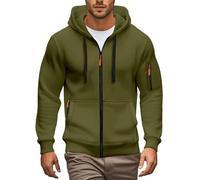 Hoodies For Men Uk Full Zip Hoodie With Contrast Zippers Multi Pocket Breathable Soft Durable Tactical Outdoor Workout Casual Slim Fit Jumper Jacket (Green, L)
