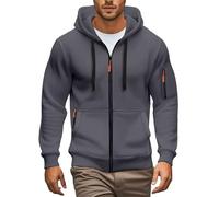 Hoodies For Men Uk Full Zip Hoodie With Contrast Zippers Multi Pocket Breathable Soft Durable Tactical Outdoor Workout Casual Slim Fit Jumper Jacket (Dark Gray, M)
