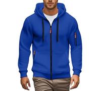 Hoodies For Men Uk Full Zip Hoodie With Contrast Zippers Multi Pocket Breathable Soft Durable Tactical Outdoor Workout Casual Slim Fit Jumper Jacket (Blue, M)