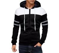 Hoodies For Men Uk Long Sleeve Zip Up Hoodie Color Block Elasticated Cuffs Hooded Pullover Casual Smart Athletic Sportwear Slim Fit Drawstring Sweatshirt Walking Hiking Jogging M-3Xl