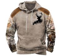 Hoodies for Men UK Native Indian Deer Hunting Printed Camouflage Forest Sweatshirt Long Sleeve Pullover Jacket (Khaki, XXL)