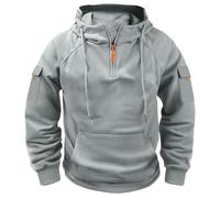 Hoodies for Men UK Quarter Zip Pullover Cargo Hoodie Jacket Fleece Hooded Sweatshirts with Pockets Mens Hoodie Pullover Top Plain Ribbed Cuff Long Sleeve Sweatshirt Jumper Hoody Top Grey
